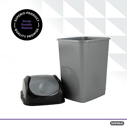 Superio Office Trash Can with Lid 9 Gallon Kitchen Garbage Can Bedroom Waste Basket 37 Qt. Swing Top Trashcan Plastic Durable Waste and Recycle Bin (2, Grey/Black) - size: 9 Gallon
