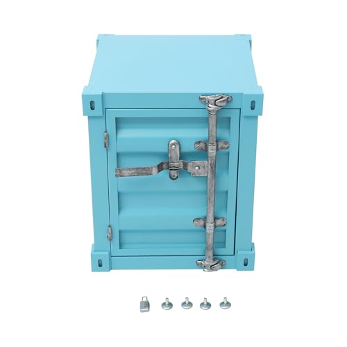 Industrial Style Container Cabinet, Iron Bedside Table with Lock, Shipping Container Style End Table, Wrought Iron Container Side Table for Living Room Bedroom Office (Blue) - color: Blue