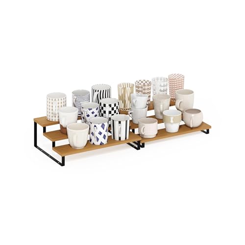 Furinno RAVEL Kitchen Countertop Organizer Set of 2, 3-Tier Nesting Metal Frame Counter Shelves, Kitchen Storage, Expandable, Spice Rack, for Pantry, Coffee Bar, Beech - color: Beech/Black, size: 3-Tier, Nestable