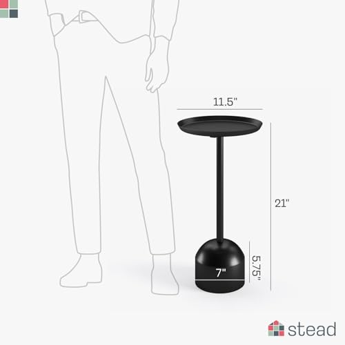 Stead Round Metal Drink Table, Pedestal Drink Desk, Modern Home, Bedroom, and Living Room Furniture, Small Metal Side Table with Dome Base and Beveled Top, Beverage Desk (Black) - color: Black, style: Dome Base