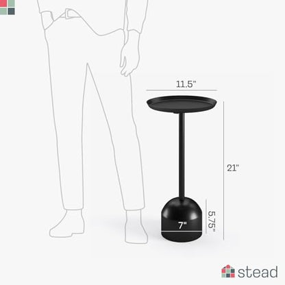 Stead Round Metal Drink Table, Pedestal Drink Desk, Modern Home, Bedroom, and Living Room Furniture, Small Metal Side Table with Dome Base and Beveled Top, Beverage Desk (Black) - color: Black, style: Dome Base