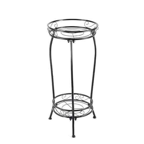 Kavlium Plant Stand Indoor Outdoor, Tall Black Metal, 2 Tier 27.1 Inch | Rustproof Metal, Stable 3-Leg Base, Heavy Duty 100 lb Capacity, Multiple Plant Rack Holder, Indoor Outdoor Decor