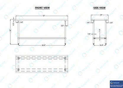 24 in. x 72 in. Open Base Stainless Steel Work Table | Residential & Commercial | Food Prep | Heavy Duty Utility Work Station | NSF - size: 72 in. Length x 24 in. Width