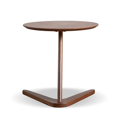 Furniture of America Lucian Mid-Century Modern Solid Wood Brown Round Side Table with V-Shape Base, Minimalistic Bedside Table for Living Room, Office, Home, Walnut