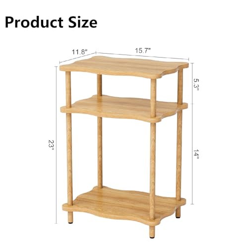 THUMEYE 3-Tier Side Table, 15.7”x11.8”x23” Space-Saving End Table with Solid Wood Legs, Tool-Free Assembly Nightstand for Bedroom Living Room, Burlywood - color: Burlywood