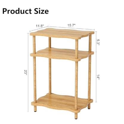 THUMEYE 3-Tier Side Table, 15.7”x11.8”x23” Space-Saving End Table with Solid Wood Legs, Tool-Free Assembly Nightstand for Bedroom Living Room, Burlywood - color: Burlywood