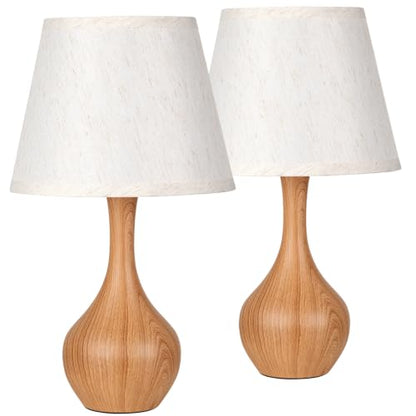 Seealle Touch Table Lamps for Bedroom Set of 2, 3-Way Dimmable Small Bedside Lamps for Night Stands with Wires, Wood-Paint Desk Lamps for Kids Room, Office, Living Room(LED Bulb Included) - color: I. Oatmeal Shade & Wood-paint Base