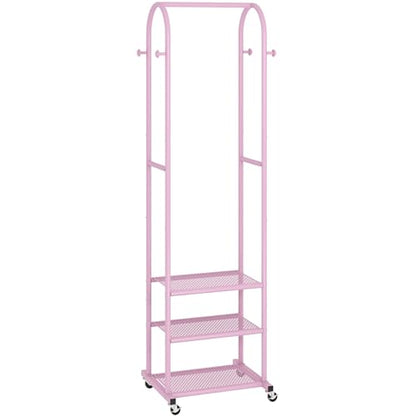 Kaitiemoo Heavy Duty Clothing Rack With Wheels,Modern Garment Rack With 3 Metal Shelves, 71.8Inches Display Rack For Hanging Clothes, Hanging Rod For Small Space,Pink - color: Pink