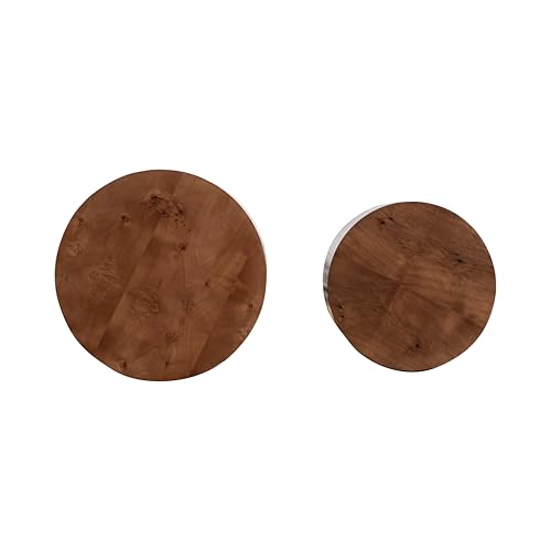 Nesting Coffee Table Set of 2, Modern Round Coffee Table, Wooden Circle Accent Tables for Small Spaces Living Room Bedroom Balcony Office Drum Side Table, Brown Burl - color: Brown Burl