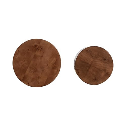 Nesting Coffee Table Set of 2, Modern Round Coffee Table, Wooden Circle Accent Tables for Small Spaces Living Room Bedroom Balcony Office Drum Side Table, Brown Burl - color: Brown Burl