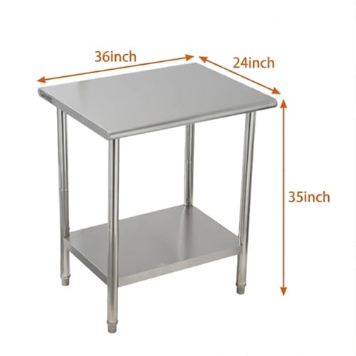 Garvee Stainless Steel Curved Edge Work Table 36 inch Double Layer, Heavy Duty Commercial Prep Table with Hook, 0.7mm Thick - size: 36*24*35 inch