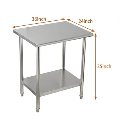 Garvee Stainless Steel Curved Edge Work Table 36 inch Double Layer, Heavy Duty Commercial Prep Table with Hook, 0.7mm Thick - size: 36*24*35 inch