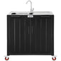 Feasto Outdoor Kitchen Island with Stainless Steel Sink and Storage Cabinet, 35-Inch BBQ Prep Station with Faucet & Lockable Wheels for Patio, Backyard, and Outdoor Cooking, Black & Silver - size: Outdoor Kitchen Sink Station