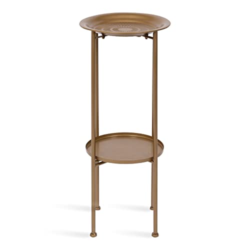 Kate and Laurel Mahdavi Modern Plant Stand Table; 12 x 12 x 27; Gold; Unique Accent Table with Textured Top