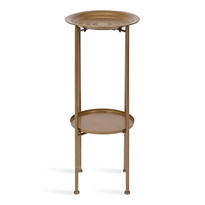 Kate and Laurel Mahdavi Modern Plant Stand Table; 12 x 12 x 27; Gold; Unique Accent Table with Textured Top