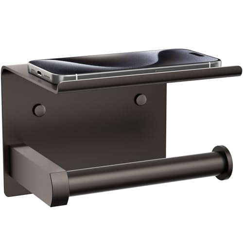 Toilet Paper Holder with Shelf Wall Mounted Toilet Paper Roll Dispenser | Heavy Duty Stainless Steel Bronze - color: D-bronze