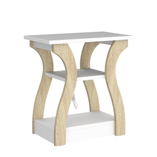 FROMJBEST End Table Set of 2 with Charging Station, Side Table with USB Ports and Outlets, Nightstand, 3 Tier End Table with Storage Shelf for Living Room, Bedroom (White Set of 2) - color: White