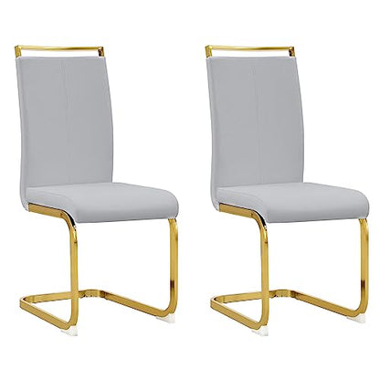 Baysitone Modern Dining Chairs Set of 2, Side & Kitchen Chairs with Gold Frame, Faux Leather Padded Seat High Back, for Dining, Kitchen & Living Room - Light Grey - color: Light Grey With Gold Leg, size: Set of 2