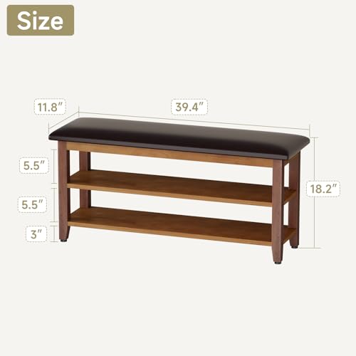 Shoe Bench with Leather Cushion,Rubberwood Bench with Shoe Rack | 2-Tier Shoe Storage Organizer for Entryway,Hallway,Living Room - size: 2-Tier-39.4"
