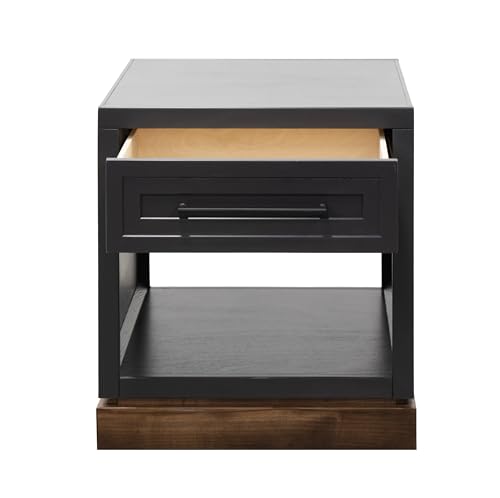 Bridgevine Home 22" Side Table with Drawer and Lower Shelf, Two-Tone Finish | Fully assembled side table with a drawer and lower shelf; compact two-tone design adds storage beside sofas and chairs.