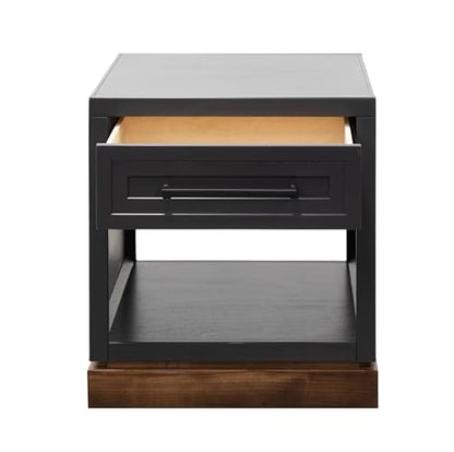 Bridgevine Home 22" Side Table with Drawer and Lower Shelf, Two-Tone Finish | Fully assembled side table with a drawer and lower shelf; compact two-tone design adds storage beside sofas and chairs.
