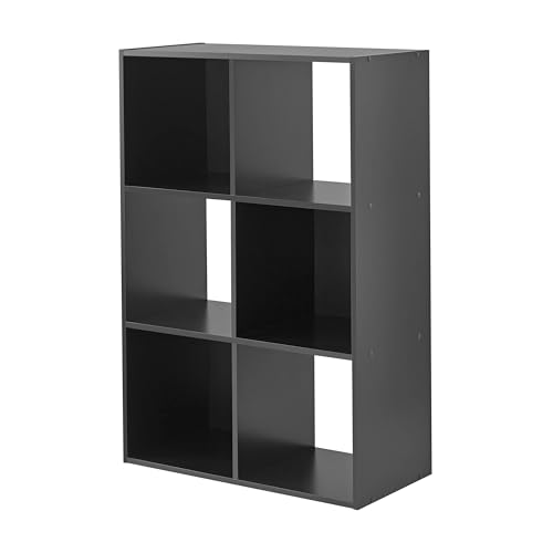 6-Cube Storage Organizer, Bookcase, 3 Open & 3 Closed Back Shelves, Vertical/Horizontal Placement, 11" Cubes (Black) - color: Black