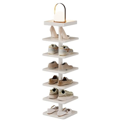 6-Tier Vertical Shoe Rack, Narrow Shoe Tower for Small Space - color: White, size: 11.4"D×10.8”W×43.3"H