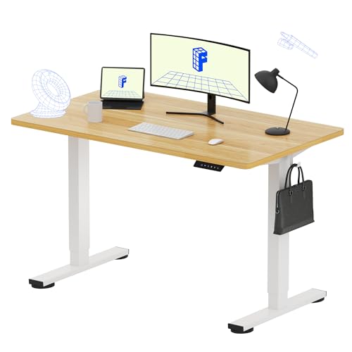 FLEXISPOT EN1 One-Piece Standing Desk, Electric Adjustable with 4 Memory Presets, 176 LBS Capacity, Stable & Quiet, Seamless Desktop for Home Office & Dual Monitors, 48"x24" Maple(White Frame) - color: White+maple, size: 48x24"