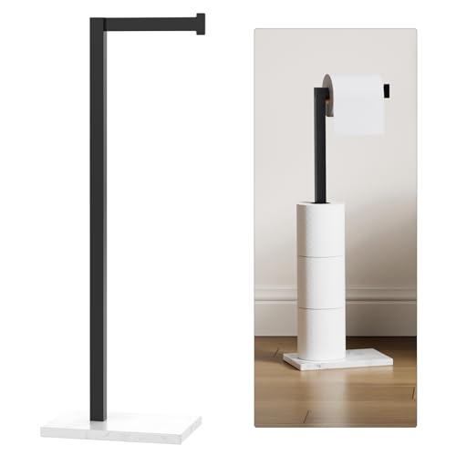 Matte Black Toilet Paper Holder with Marble Base Stand Freestanding Tissue Roll Holder SUS 304 Stainless Steel Rustproof for Pedestal Lavatory with Organization L-Shape Tissue Storage by Homevacious - color: Matte Black