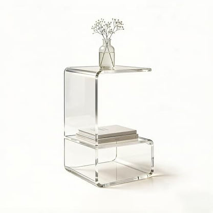 Acrylic End Table for Nightstand,21" H C-Shaped End Table for Living Room,Bedside Table for Bedroom.Side Tables for Living Room for Small Spaces,Clear - size: C Shape-13.7" D x 13.7" W x 21.6" H