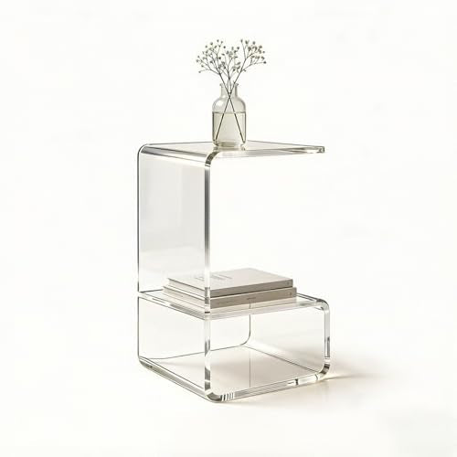 Acrylic End Table for Nightstand,21" H C-Shaped End Table for Living Room,Bedside Table for Bedroom.Side Tables for Living Room for Small Spaces,Clear - size: C Shape-13.7" D x 13.7" W x 21.6" H