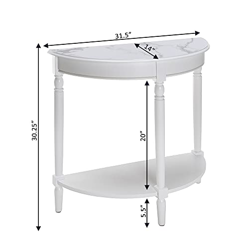 Convenience Concepts French Country Half-Round Entryway Table with Shelf, White Faux Marble/White - color: White Faux Marble/White