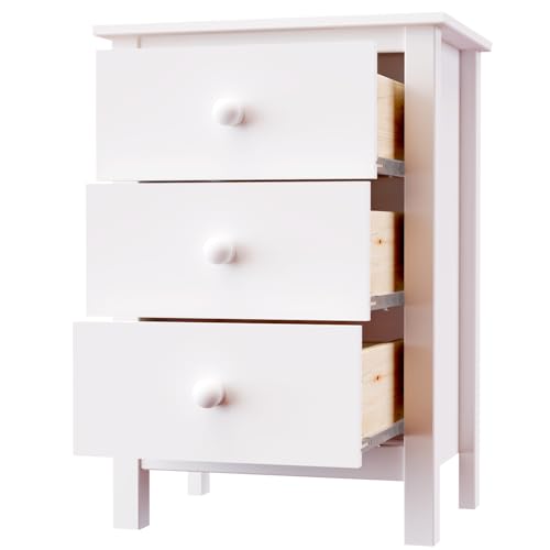 From the Tree Furniture Solid Wood Extra Tall Nightstand for Bedroom with 3 Deep Storage Drawers (White) (BS301) - color: White