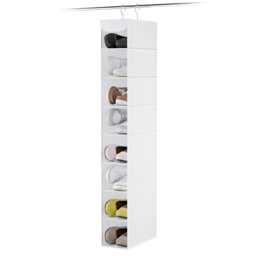 Whitmor Hanging Shoe Organizer, 8 Shelves-Hanging Closet Organizer, Hanging Shoe Rack for Small Closet, Hanging Shelves for Storage Shoes Clothes 11.5" D x 5.5" W x 41" H, White