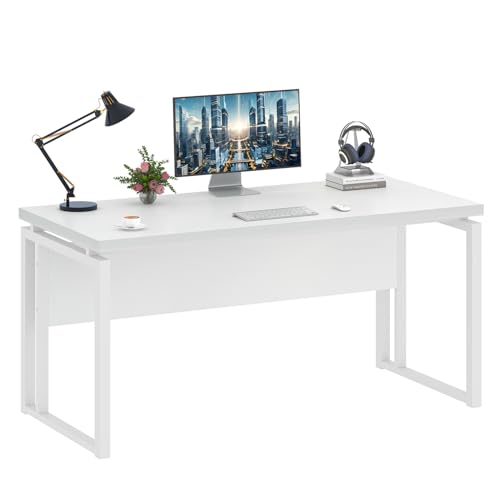EXCEFUR White Computer Desk, Simple Wood and Metal Home Office Desk, Modern Study Writing Table Workstations for Living Room Bedroom, 53 Inch - color: White