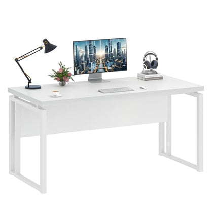 EXCEFUR White Computer Desk, Simple Wood and Metal Home Office Desk, Modern Study Writing Table Workstations for Living Room Bedroom, 53 Inch - color: White
