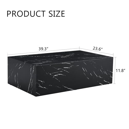 39" Rectangular Compact Coffee Table,Small Cube End Table,Modern Side Table with Stylish Faux Marble Pattern,Minimalist Accent Table for Living Room,Office,Apartment,Nightstand(Black,39") - color: Black,39.9"