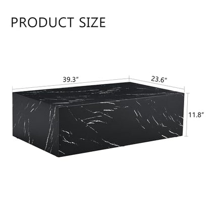 39" Rectangular Compact Coffee Table,Small Cube End Table,Modern Side Table with Stylish Faux Marble Pattern,Minimalist Accent Table for Living Room,Office,Apartment,Nightstand(Black,39") - color: Black,39.9"