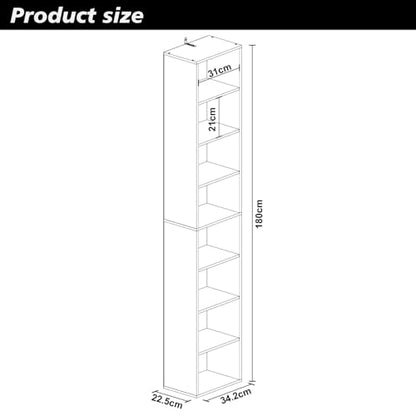 Panana 8 Tier Storage Shelf Bookcase, Slim Organizer Shelves Cabinet Tall Narrow Media Tower Rack Display Bookshelf for Home Office (Black) - color: Black