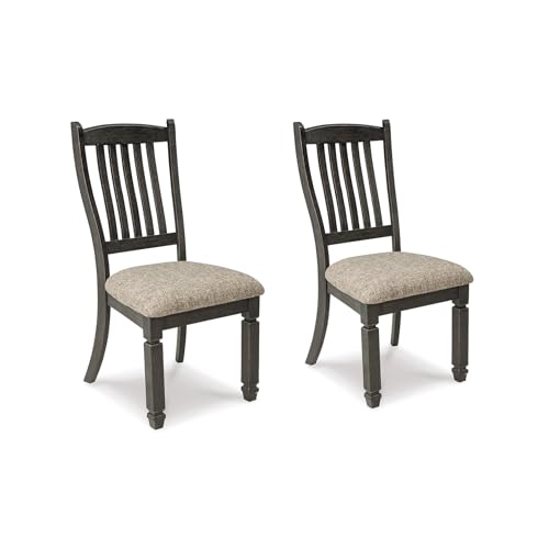 Signature Design by Ashley Tyler Creek Dining Room Upholstered Side Chair, 2 Count, Solid Wood, 19.25" H, Black and Grayish Black - color: Black