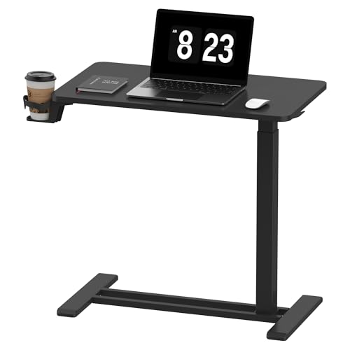 FLEXISPOT Height Adjustable C Table with Wheels, Mobile Snack Side End Table Sofa Couch Bedside Table Laptop Rolling Cart TV Tray Night Stand Small Space Side Table,(27.6" W x 15.7" D,Black) - color: Black, size: 28x16