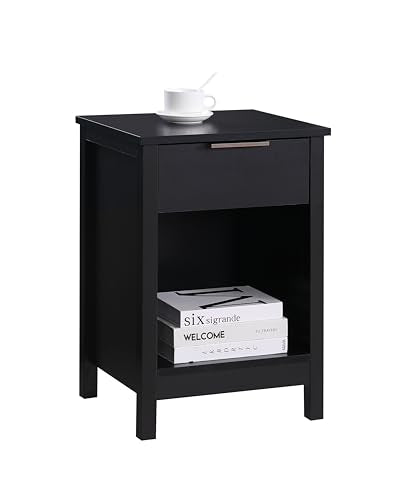 Nightstand with Drawer,Wooden End Table with Drawer and Opening Shelf,Side Table for Bedroom,Black - color: Black, style: 1 Drawers
