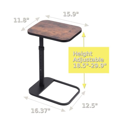 Japard Flexible Living Side Table 11.8" x 16", Rustic Brown Wood Couch for Laptop, Snacks, Work & Small Spaces, 9 Adjustable Height 18.5" - 30"