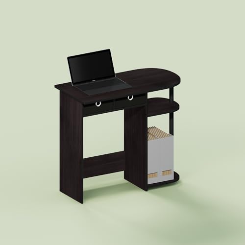 Ipoh Computer Desk, 32 Inch Writing Desk, Study Desk with Side Shelves and Bin Storage, for Home Office, Study Room, Mocha Charcoal - color: Mocha Charcoal