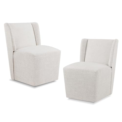 KISLOT Upholstered Dining Chairs Set of 2 with Casters, Wingback Modern Side Armless Deskchair with Rollers for Diningroom Bedroom Livingroom Reading Room, Linen Fabric - color: A Linen Fabric, size: Set of 2