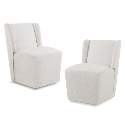 KISLOT Upholstered Dining Chairs Set of 2 with Casters, Wingback Modern Side Armless Deskchair with Rollers for Diningroom Bedroom Livingroom Reading Room, Linen Fabric - color: A Linen Fabric, size: Set of 2