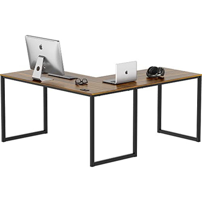 SHW Mission 55 x 60 Inches L-Shape Home Office Computer Desk, Walnut - color: Walnut, size: 55-Inch L-Shaped