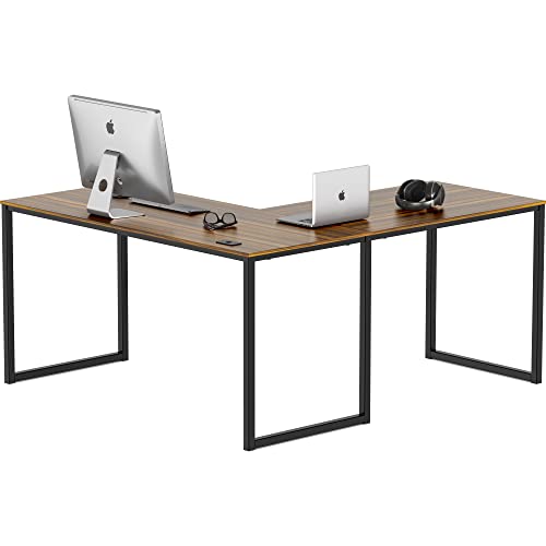 SHW Mission 55 x 60 Inches L-Shape Home Office Computer Desk, Walnut - color: Walnut, size: 55-Inch L-Shaped