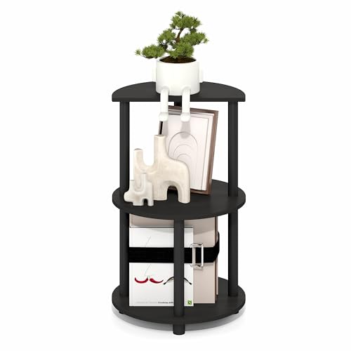 Furinno Turn-N-Tube Side Table, 3-Tier Round End Table, Black Espresso | Half Round Top Panel Night Stand, Nightstand, Bedside Table with Open Shelf, for Living Room, Bedroom - color: Black Espresso/Black