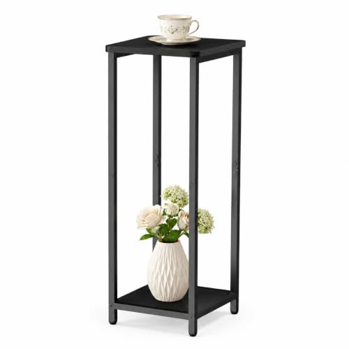 10" Wide Square Drink Table with Adjustable Feet - 2-Tier Small Side Table for Apartments, Balcony & Office | Space-Saving, Lightweight & Multi-Functional (Plants, Books, Drinks, Black) - color: Black, size: 2-Tier-10"wide